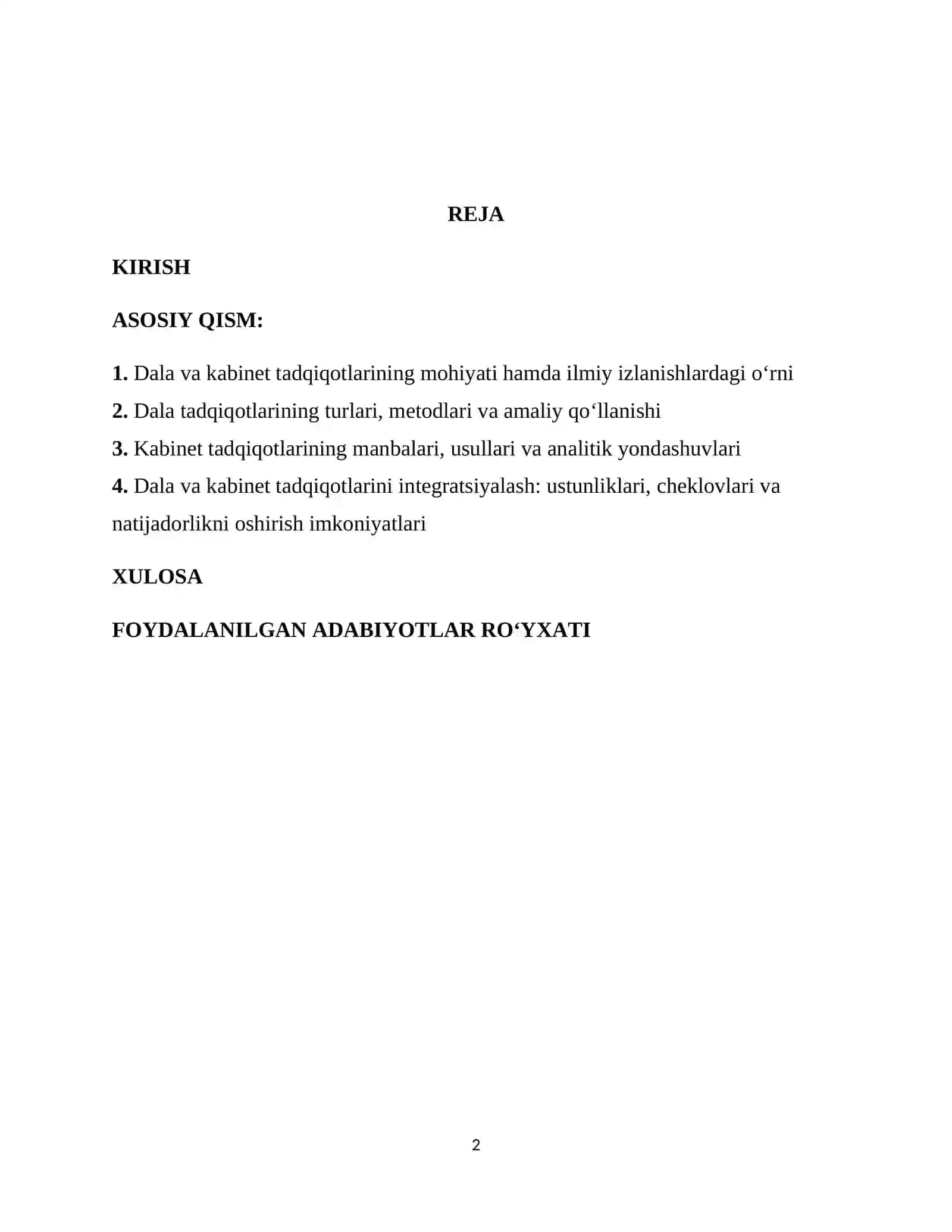 Dala va kabinet tadqiqotlari 2