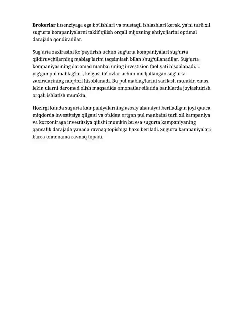 Sug’urta kompaniyasining daromadlari va xarajatlari 2