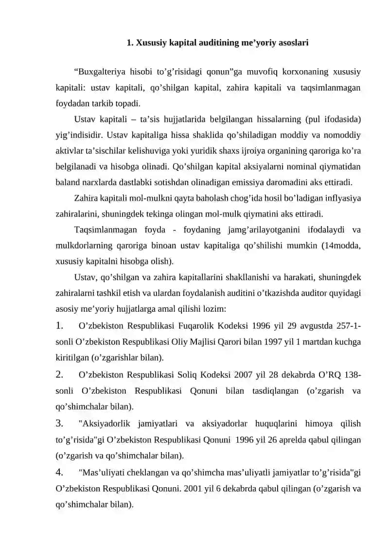 Xususiy kapital auditiga oid kurs 2