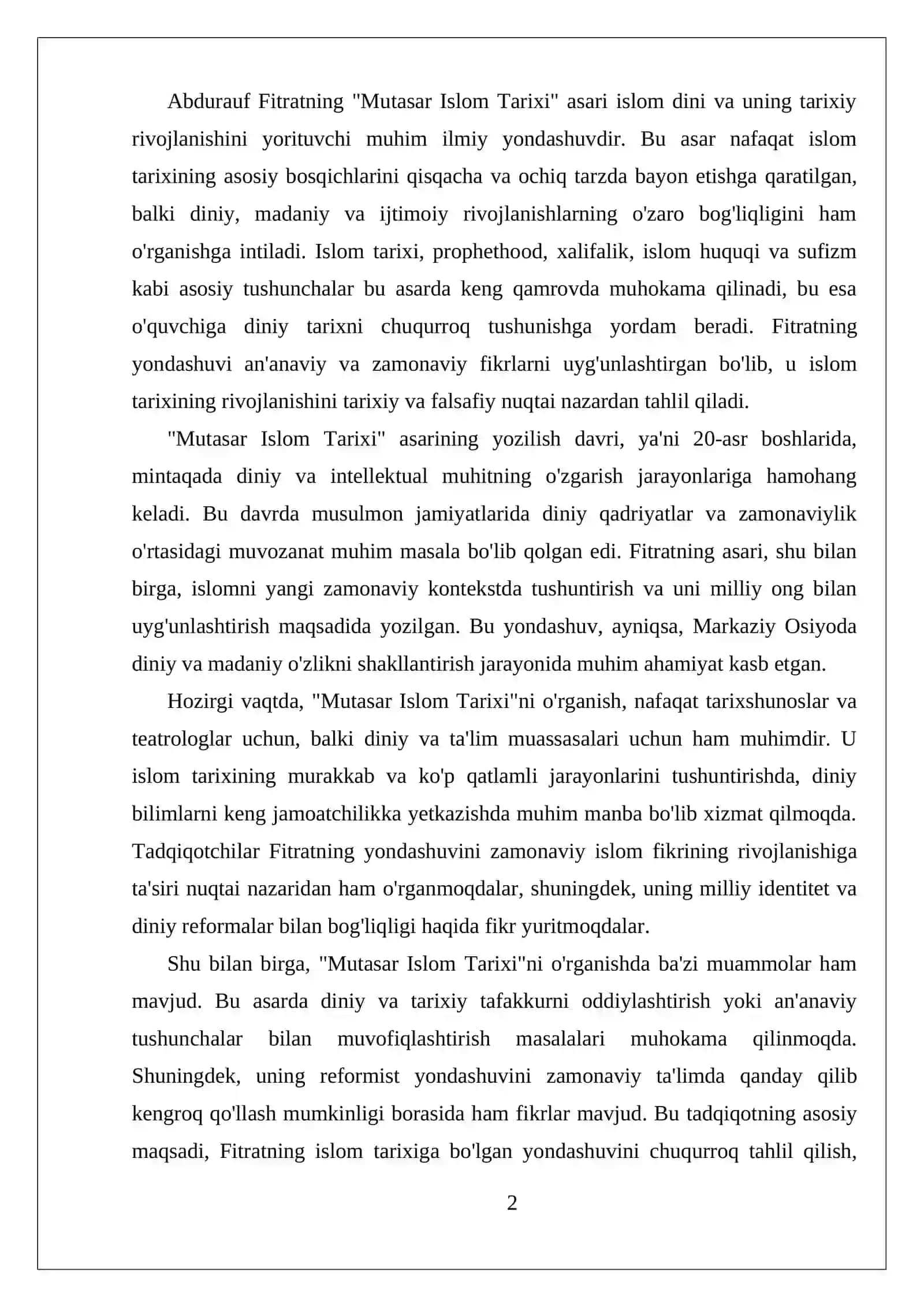 ABDURAUF FITRAT "MUTASAR ISLOM TARIXI" 2
