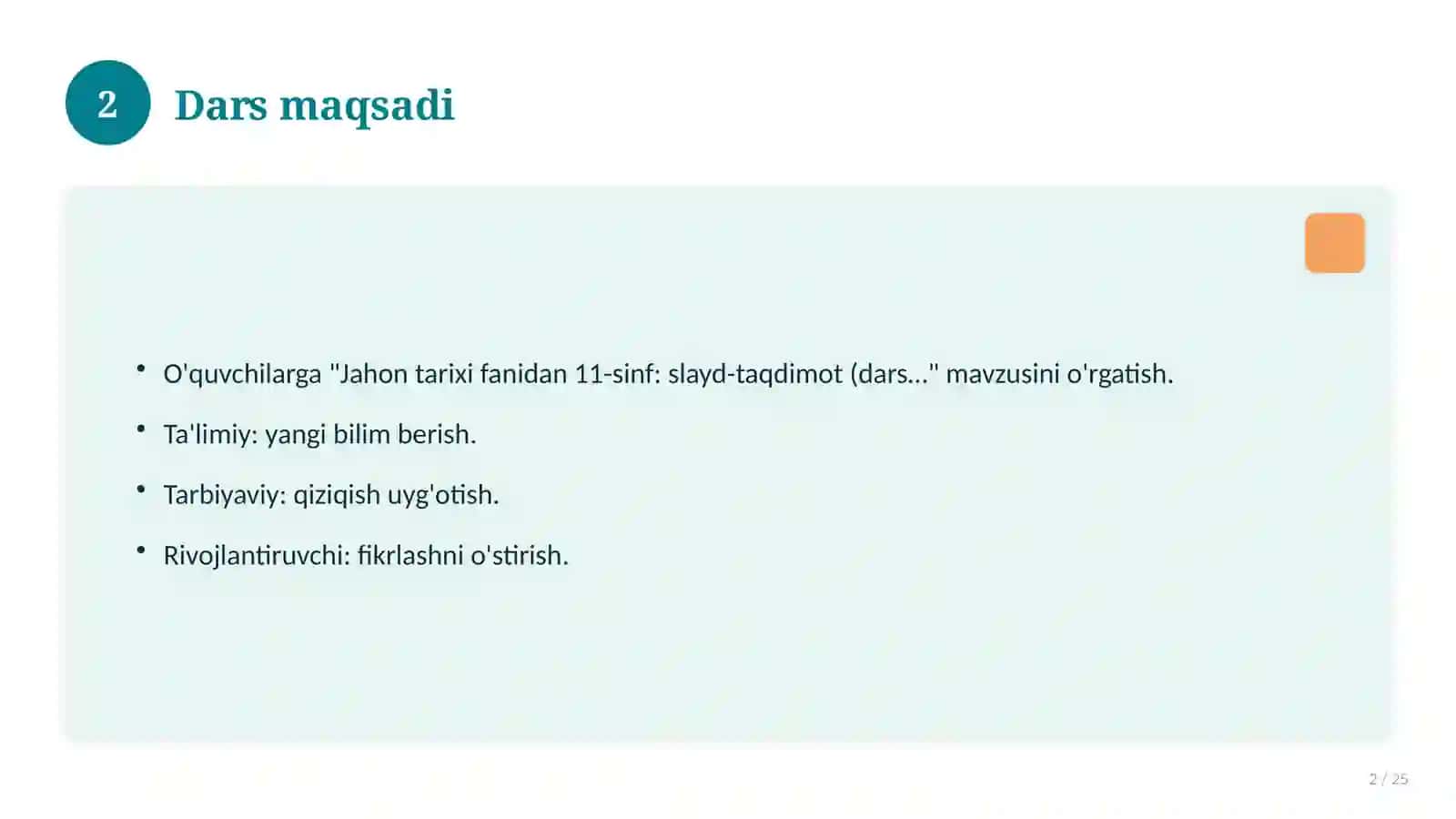 Jahon tarixi fanidan 11-sinf: slayd-taqdimot (dars uchun) 2
