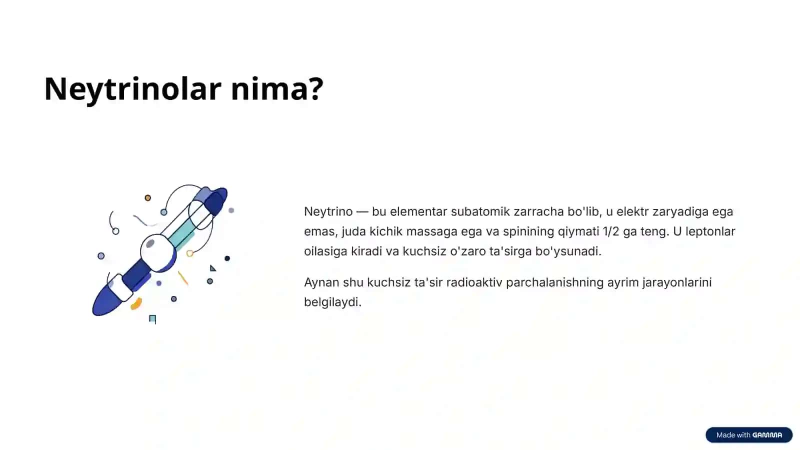 Neytrinolar va Myuonlarning Modda bilan o’zaro ta’siri 2