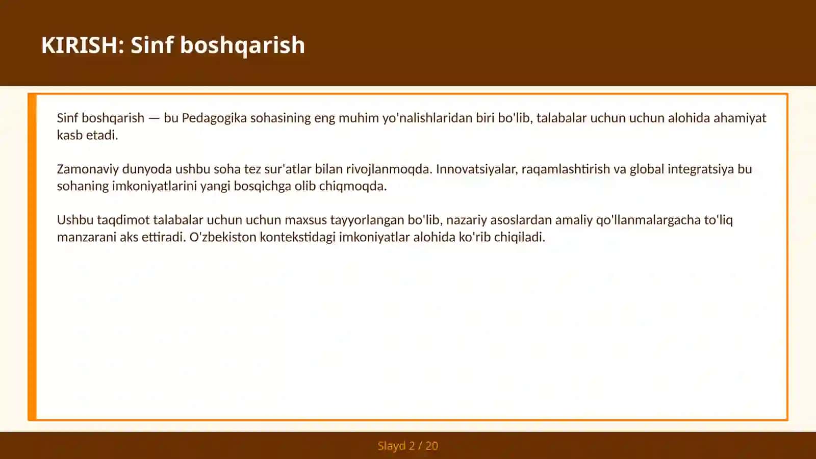 Sinf boshqarish 2