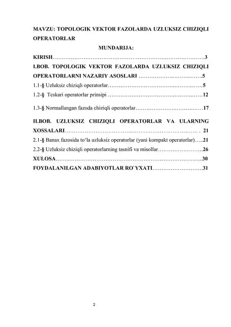 TOPOLOGIK VEKTOR FAZOLARDA UZLUKSIZ CHIZIQLI OPERATORLAR 2