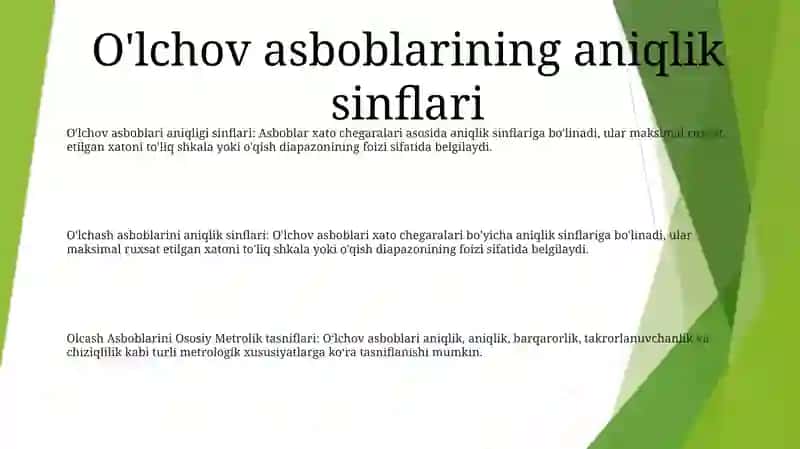 Olchash Asboblarini Aniqlik Klaslari 2
