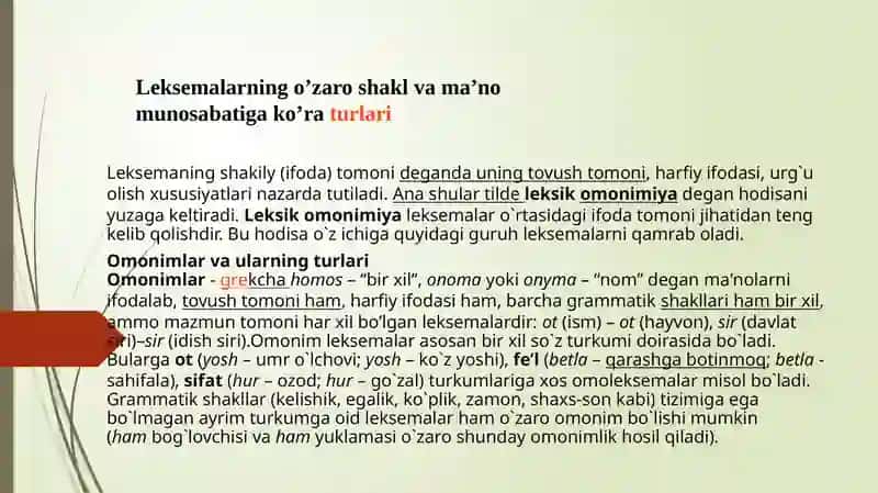 O'zbek tilidagi leksemalarning shakl va ma'no munosabatlari 2