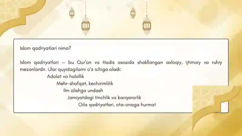 ISLOM QADRIYATLARI VA MARIFATINING HOZIRGI DAVRDAGI AHAMIYATI. 2