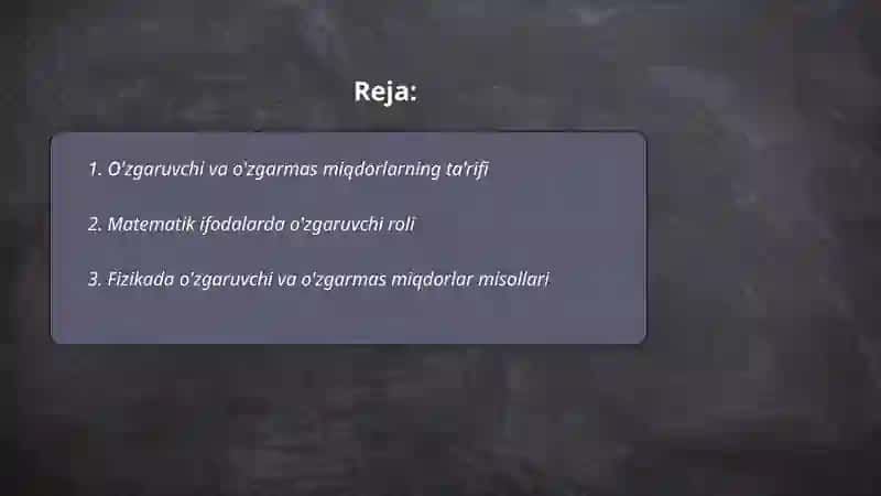 O'zgaruvchi va o'zgarmas miqdorlar 2