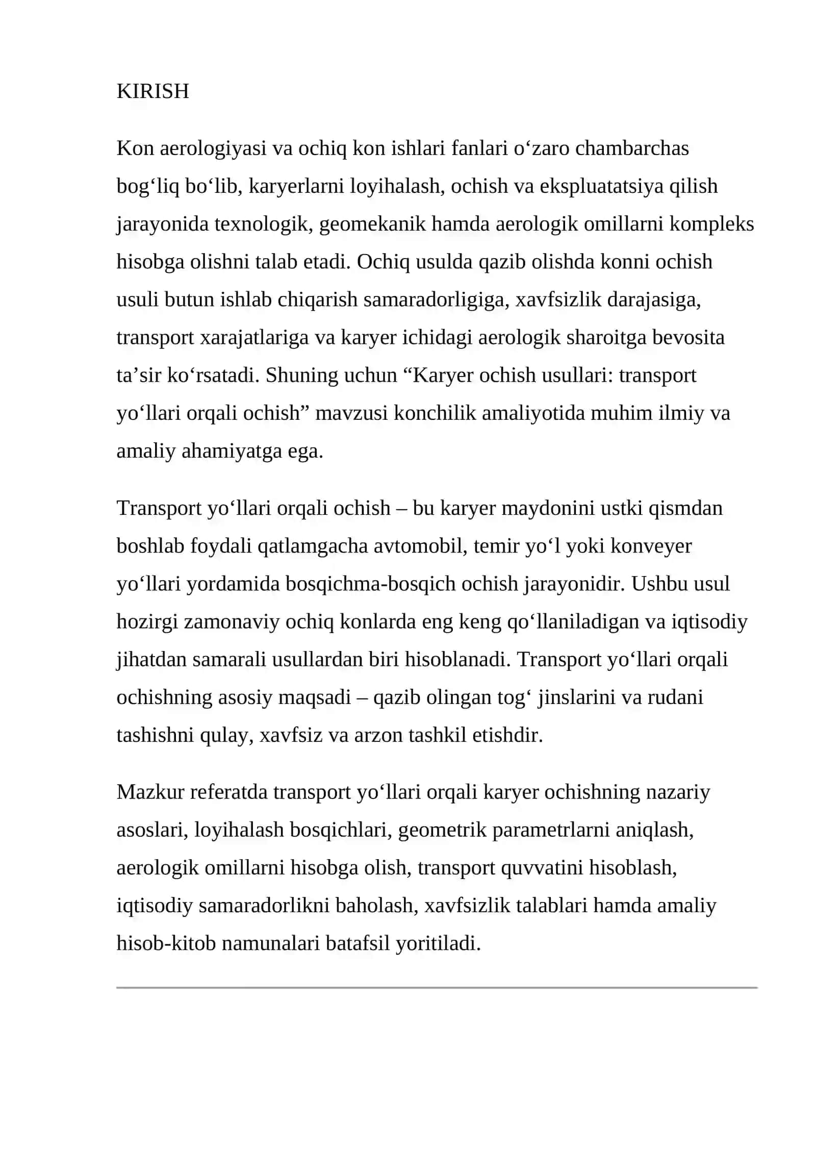 KARYER OCHISH USULLARI: TRANSPORT YO‘LLARI ORQALI OCHISH 2