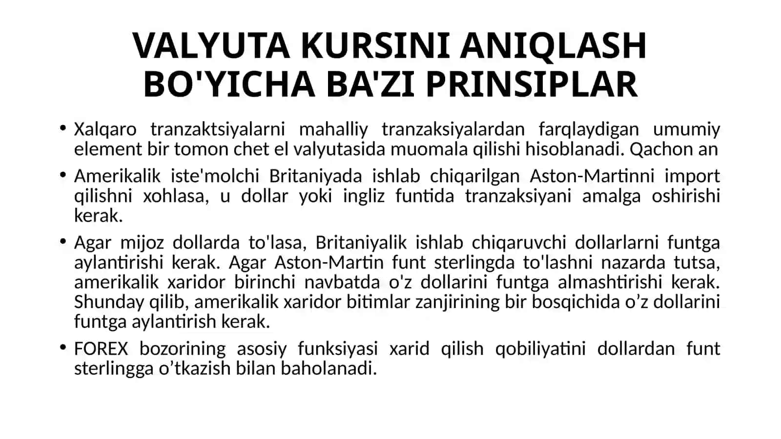 VALYUTA KURSINI ANIQLASH BO'YICHA BA'ZI PRINSIPLAR 2