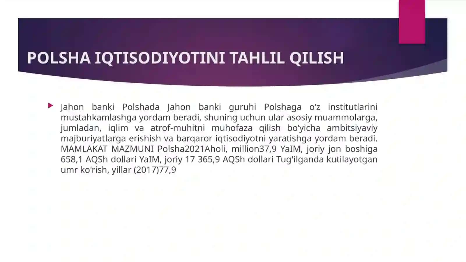 POLSHA IQTISODIYOT INITAHLIL QILISH 2