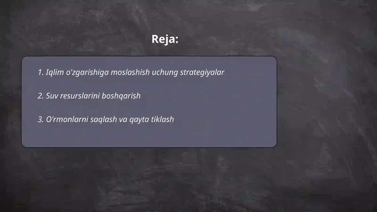 Iqlim oʻzgarishlari oqibatiga moslashish va tabiiy resurslardan oqilona foydalanish yoʻllari Sattorov Ibrohim 2