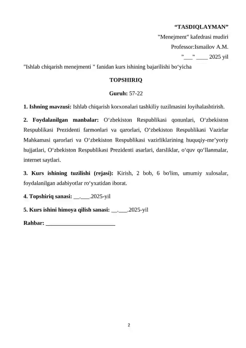 Ishlab chiqarish korxonasining innovatsion faoliyati asoslari 2
