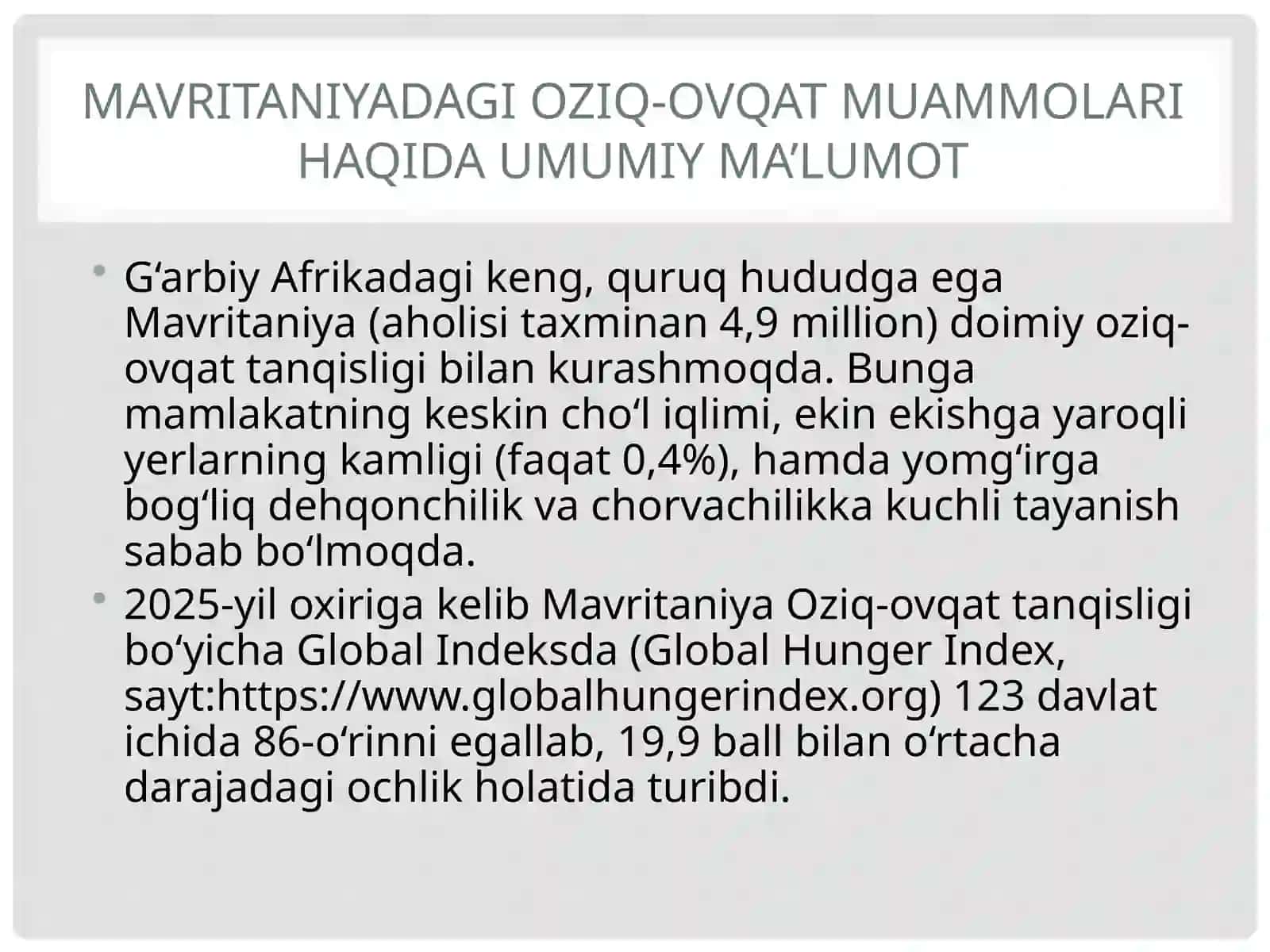 Mavritaniyada Oziq-ovqat Muammolari 2