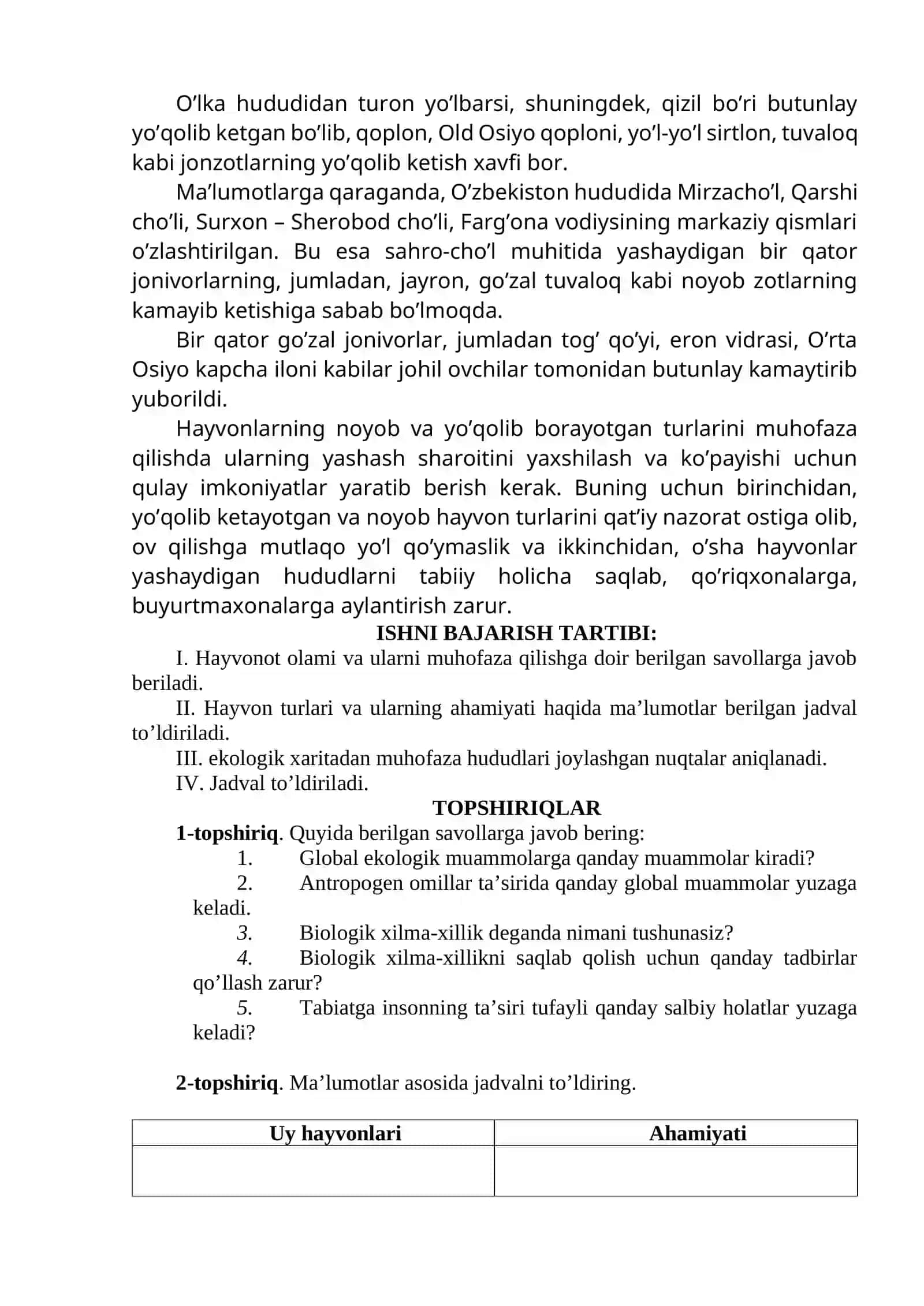 HAYVONOT DUNYOSINI MUHOFAZA QILISH 2