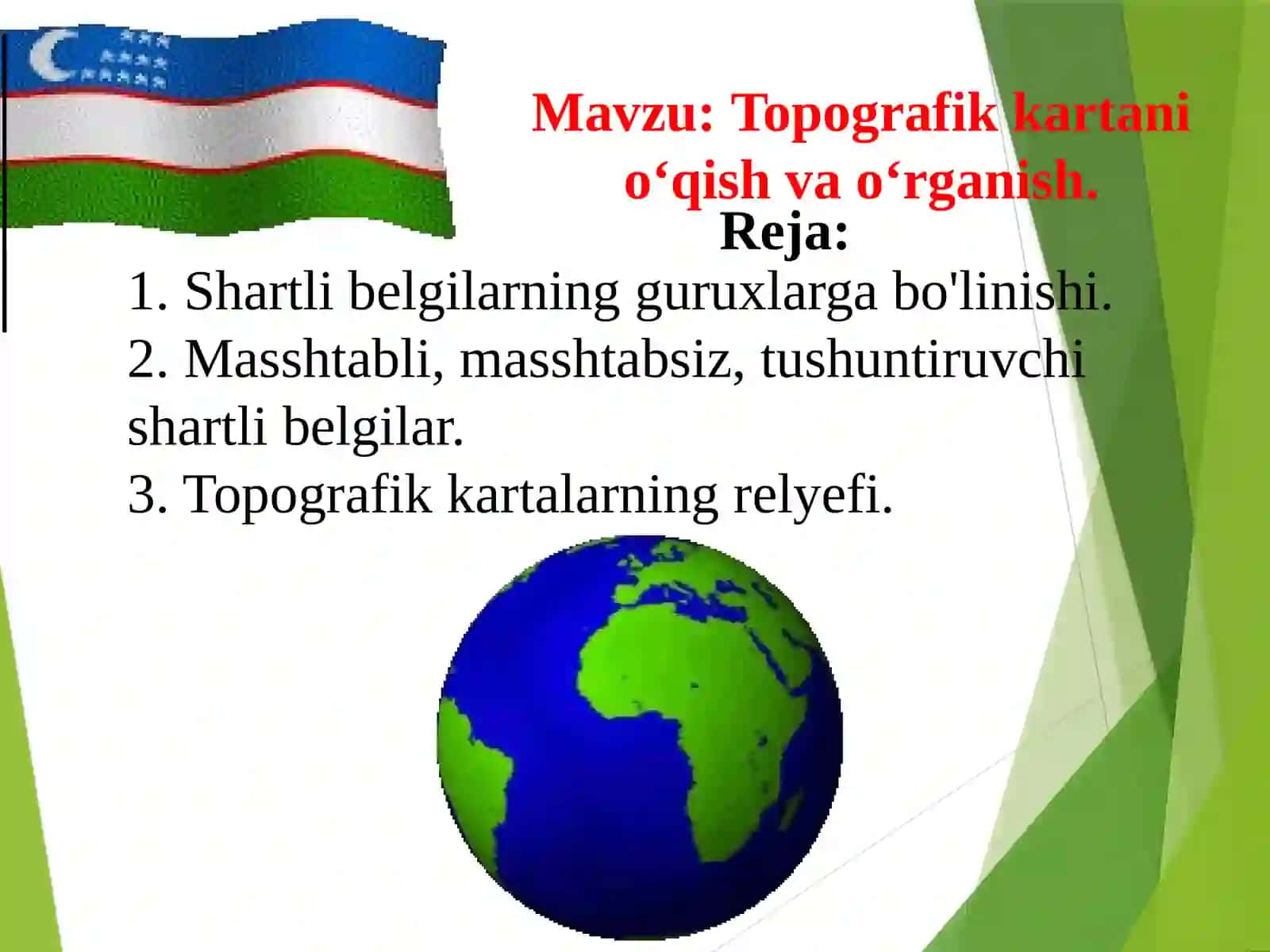 Topografik kartani o'qish va o'rganish 2