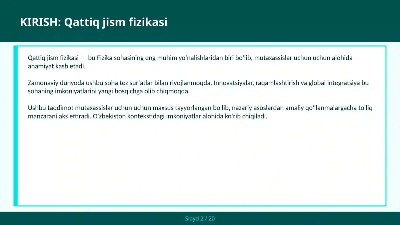 QATTIQ JISM FIZIKASI 2