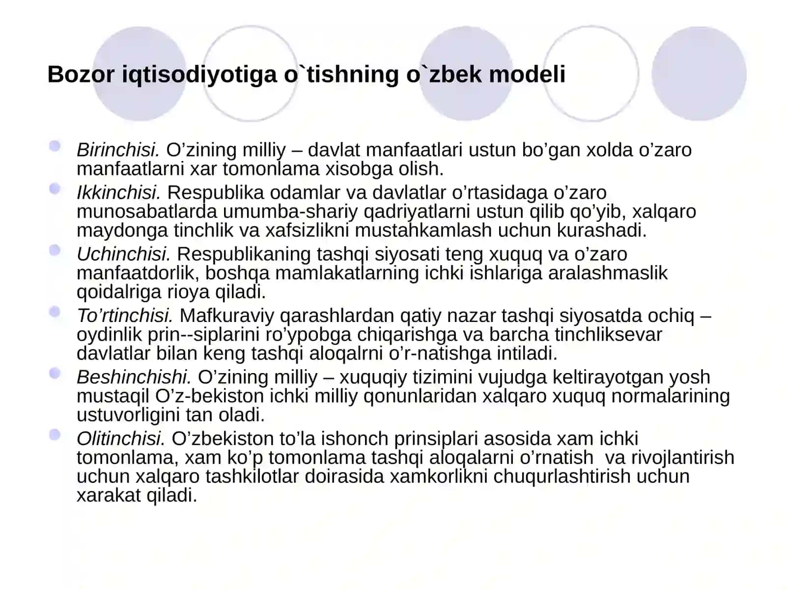 O’zbekistonning o’z istiqlol va taraqqiyot yo’li taraqqiyotning o’zbek modeli 2
