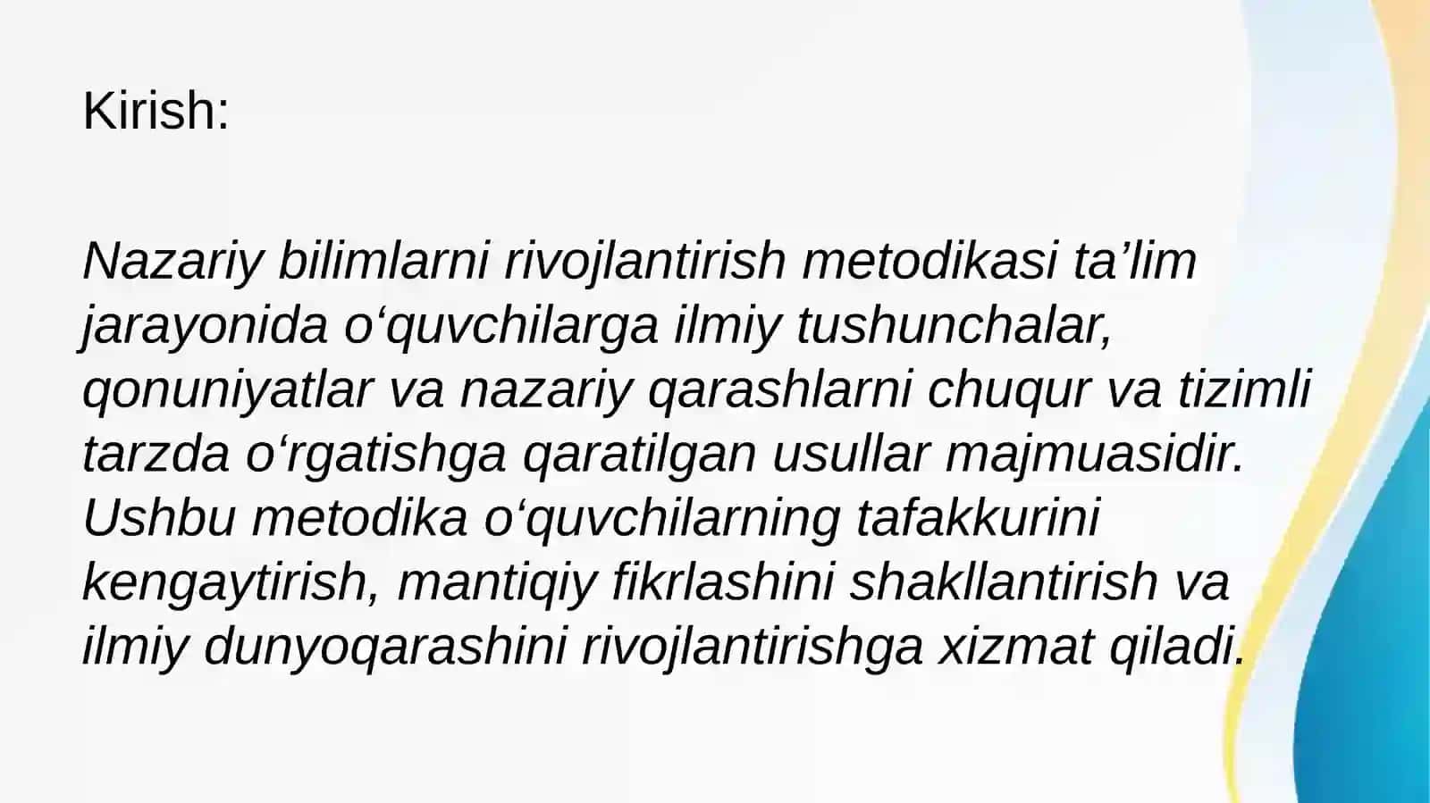 Nazariy bilimlarni rivojlantirish metodikasi 2