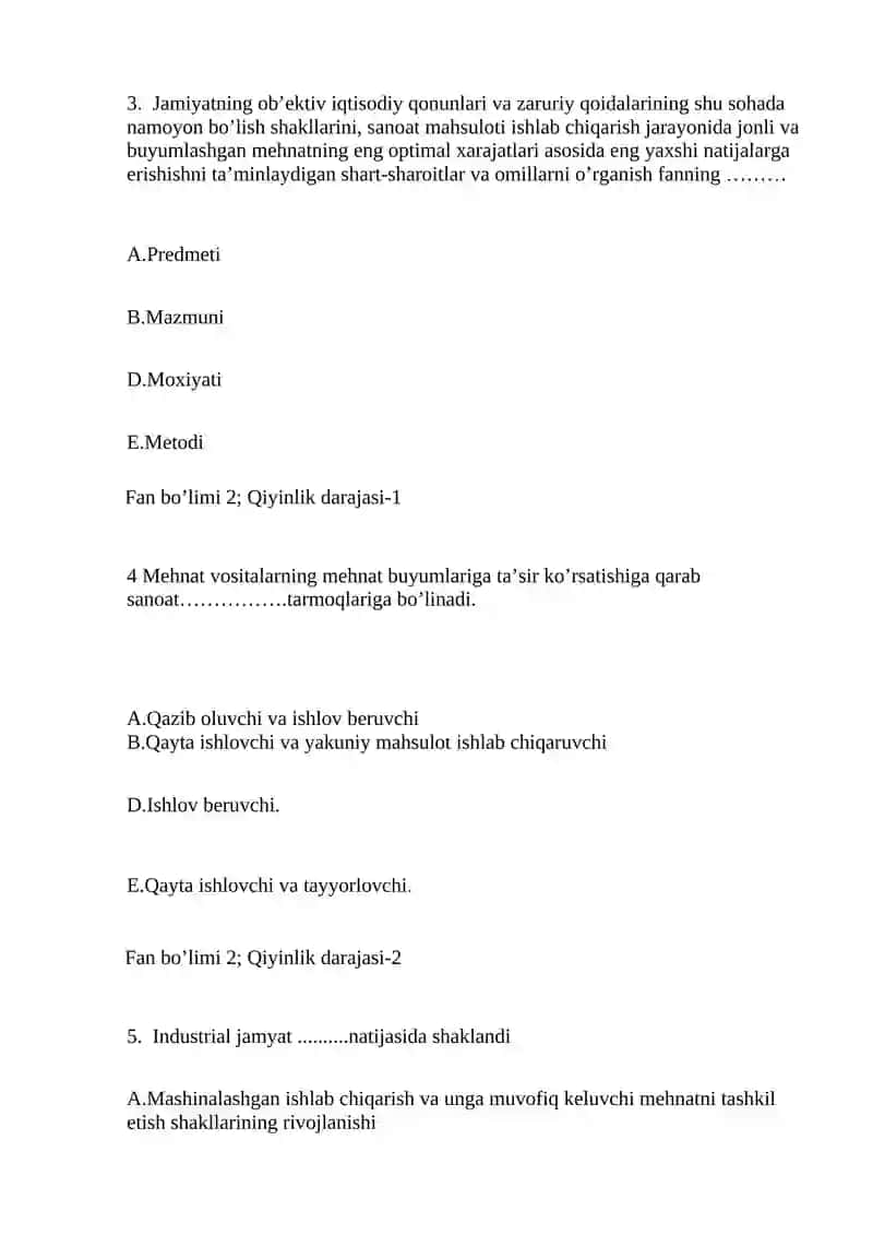Iqtisodiyot nazorat testlari 2