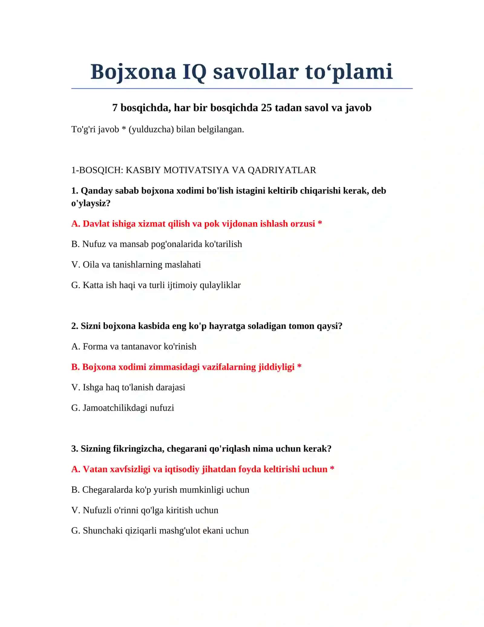 Bojxona IQ savollar to‘plami 2