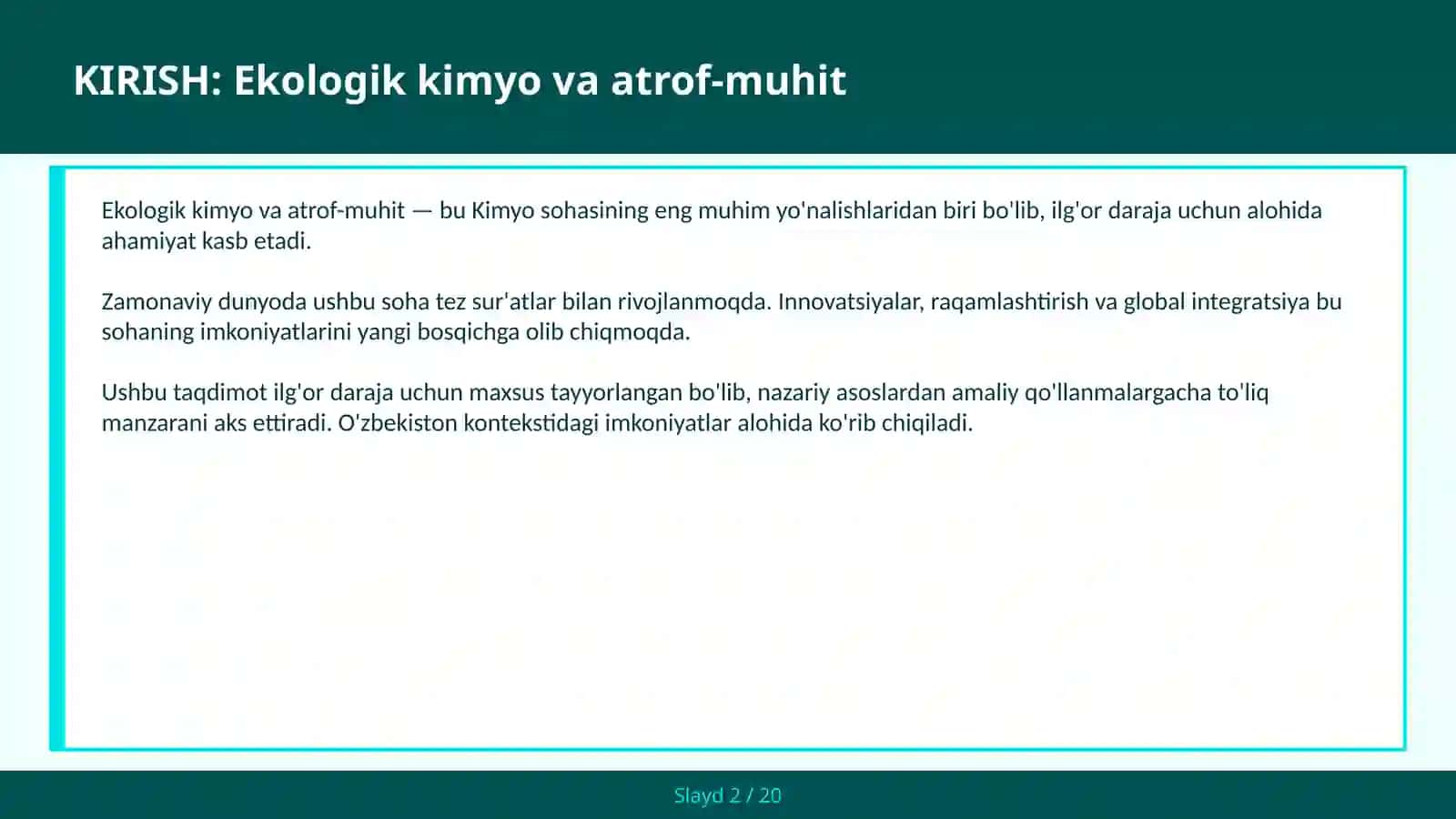 Ekologik kimyo va atrof-muhit 2