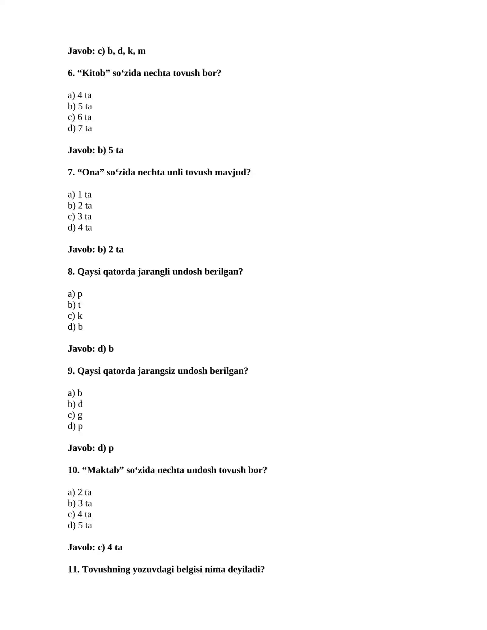 6-SINF ONA TILI FANIDAN 250 TA TEST 2