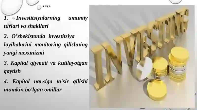 INVESTISIYALAR VA KAPITAL QIYMATI 2
