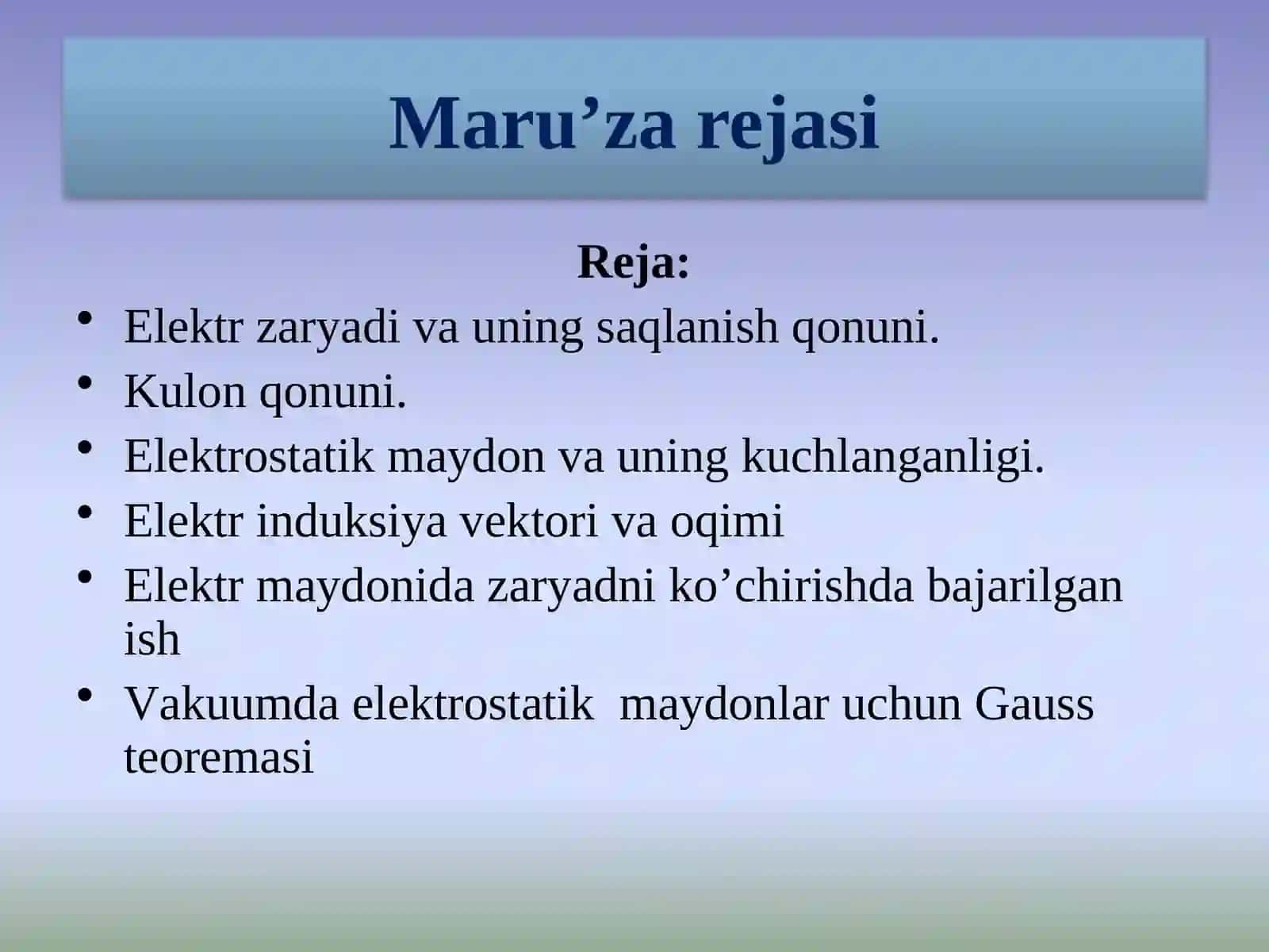 ELEKTROSTATIKA MA’RUZA№8 2