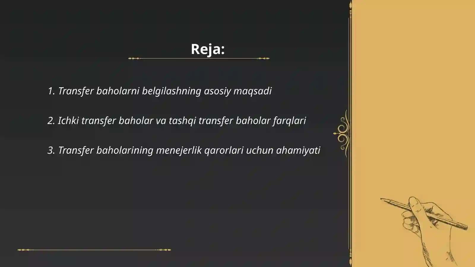 Transfer baholarni o'rnatish uslublari 2