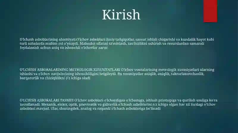 O'Lchash Asboblarining Asosiy Metrologik Tavsiflari 2
