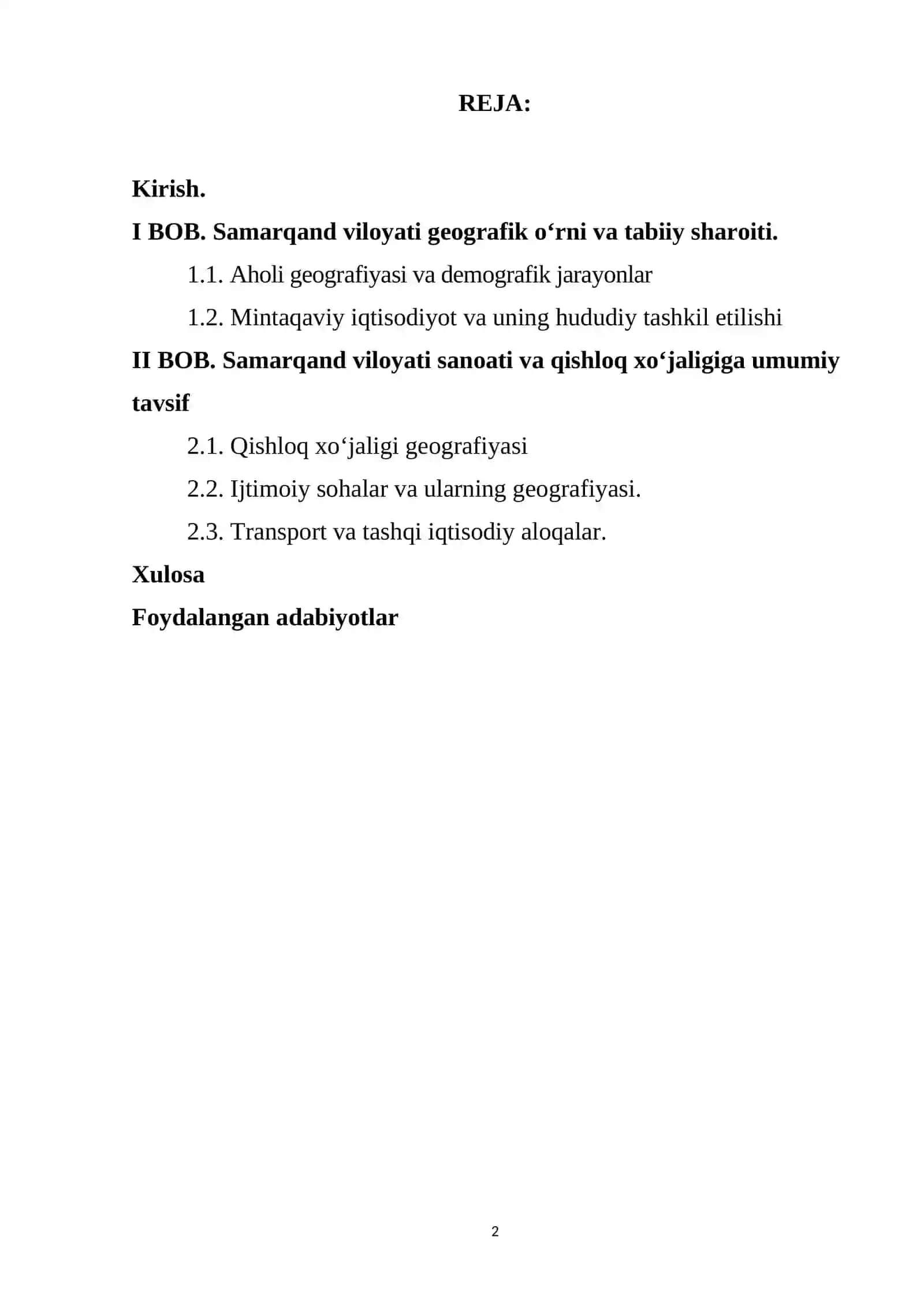 Samarqand viloyati xo`jaligi KURS ISHI 2