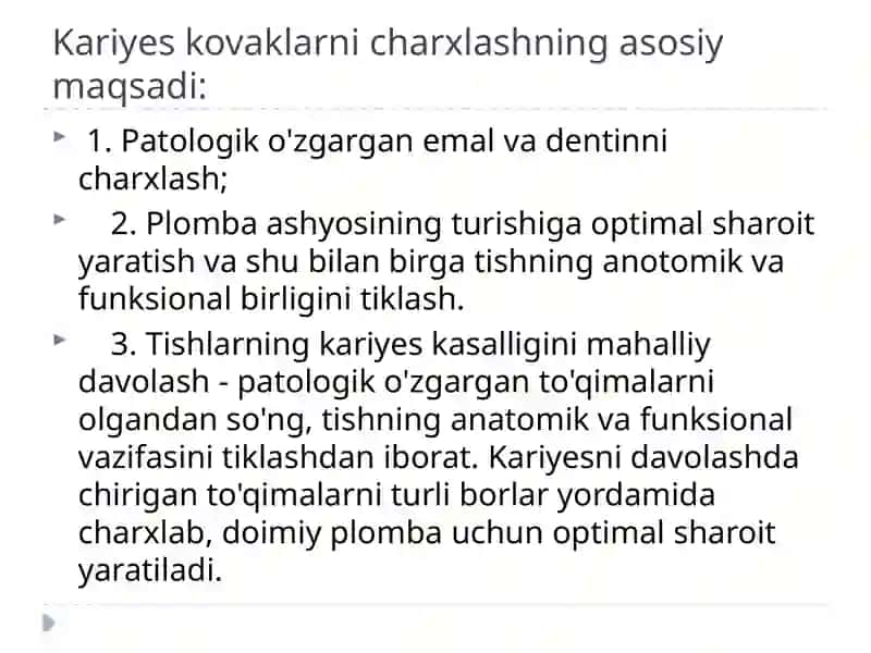 1-sinflik arioz kovaklarni restavratsiya qilish 2