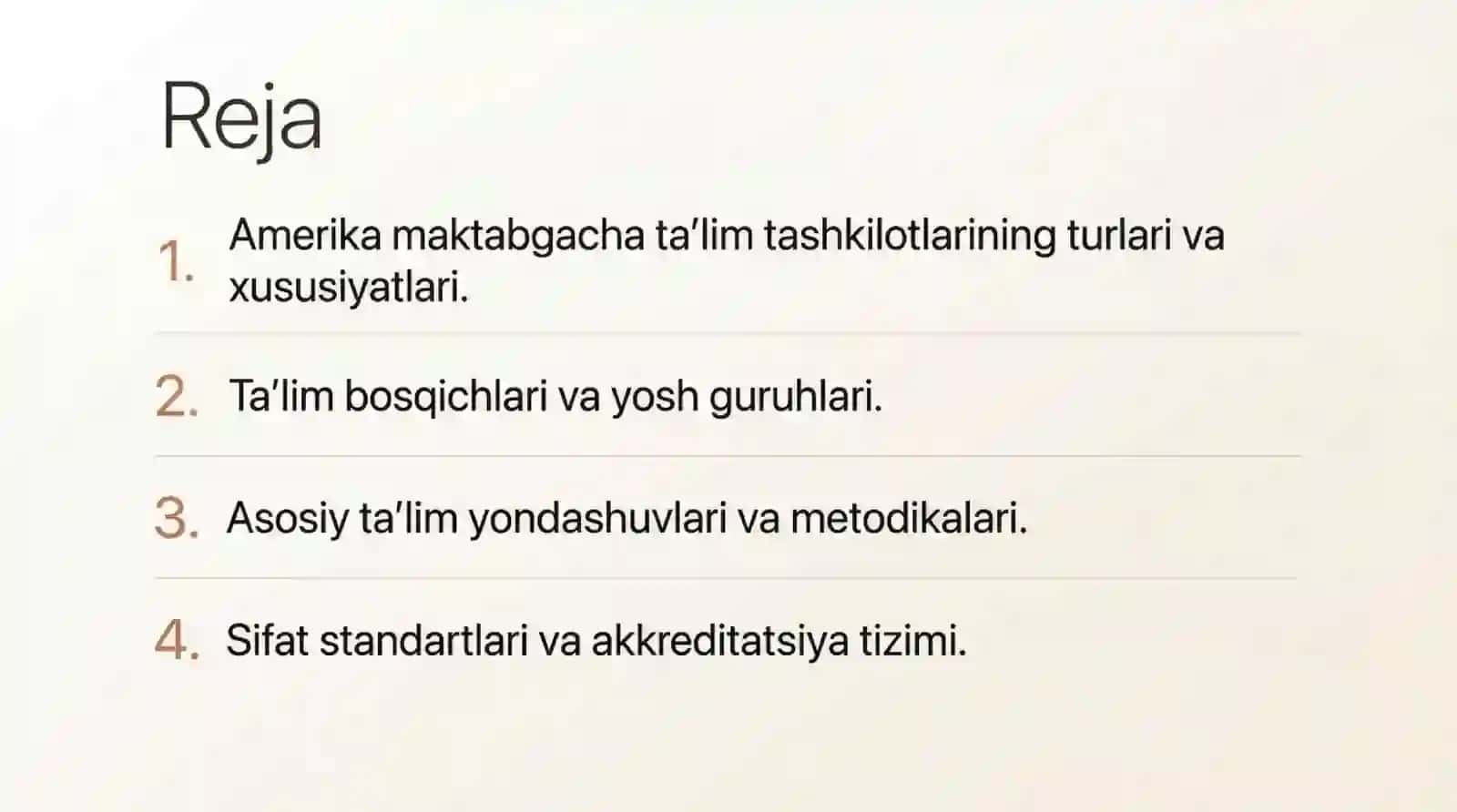 Amerika Maktabgacha Taʼlim  tashkilotlari Taʼlim bosqichlari 2