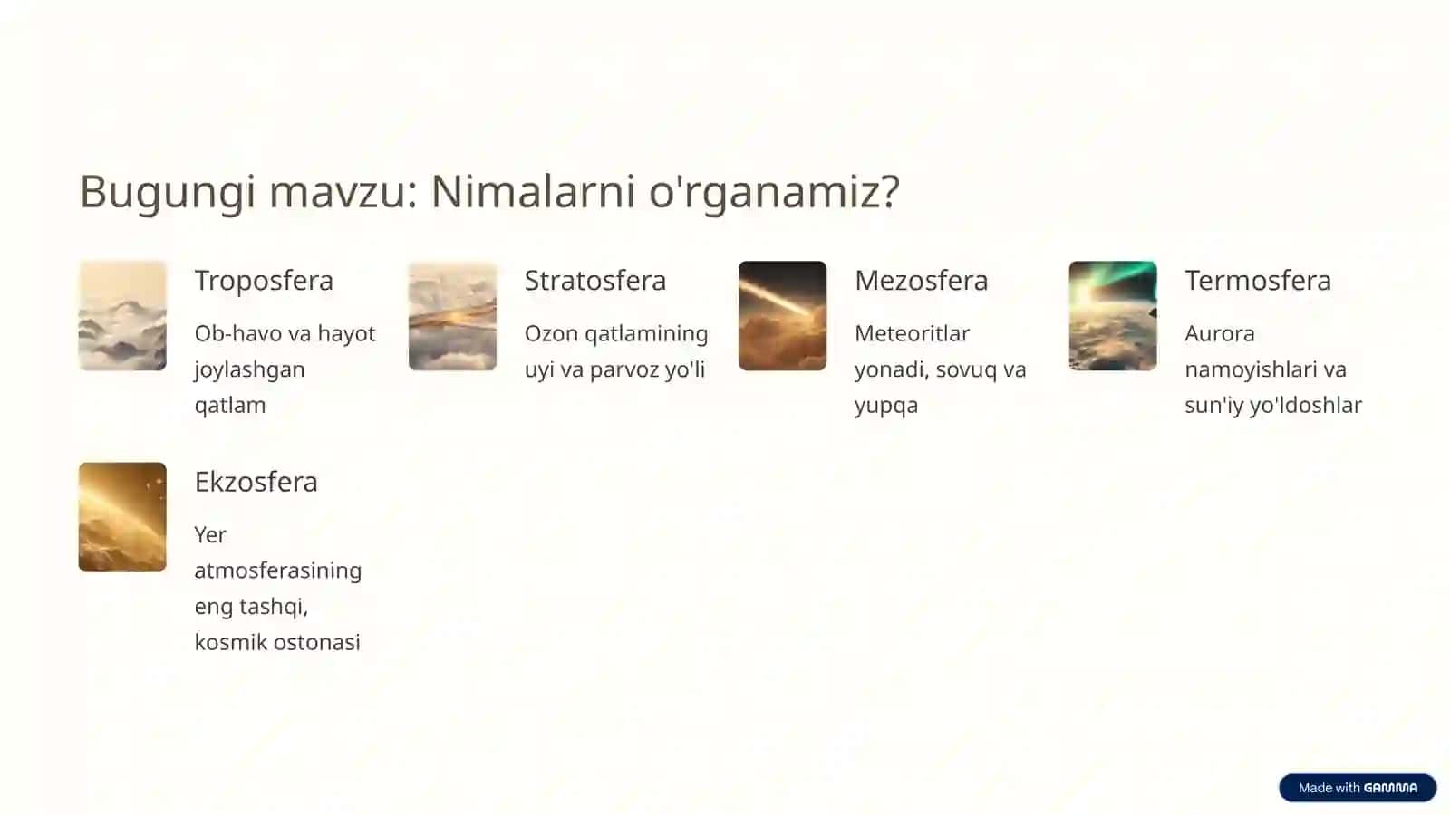Atmosfera qavatlariga tarif 2