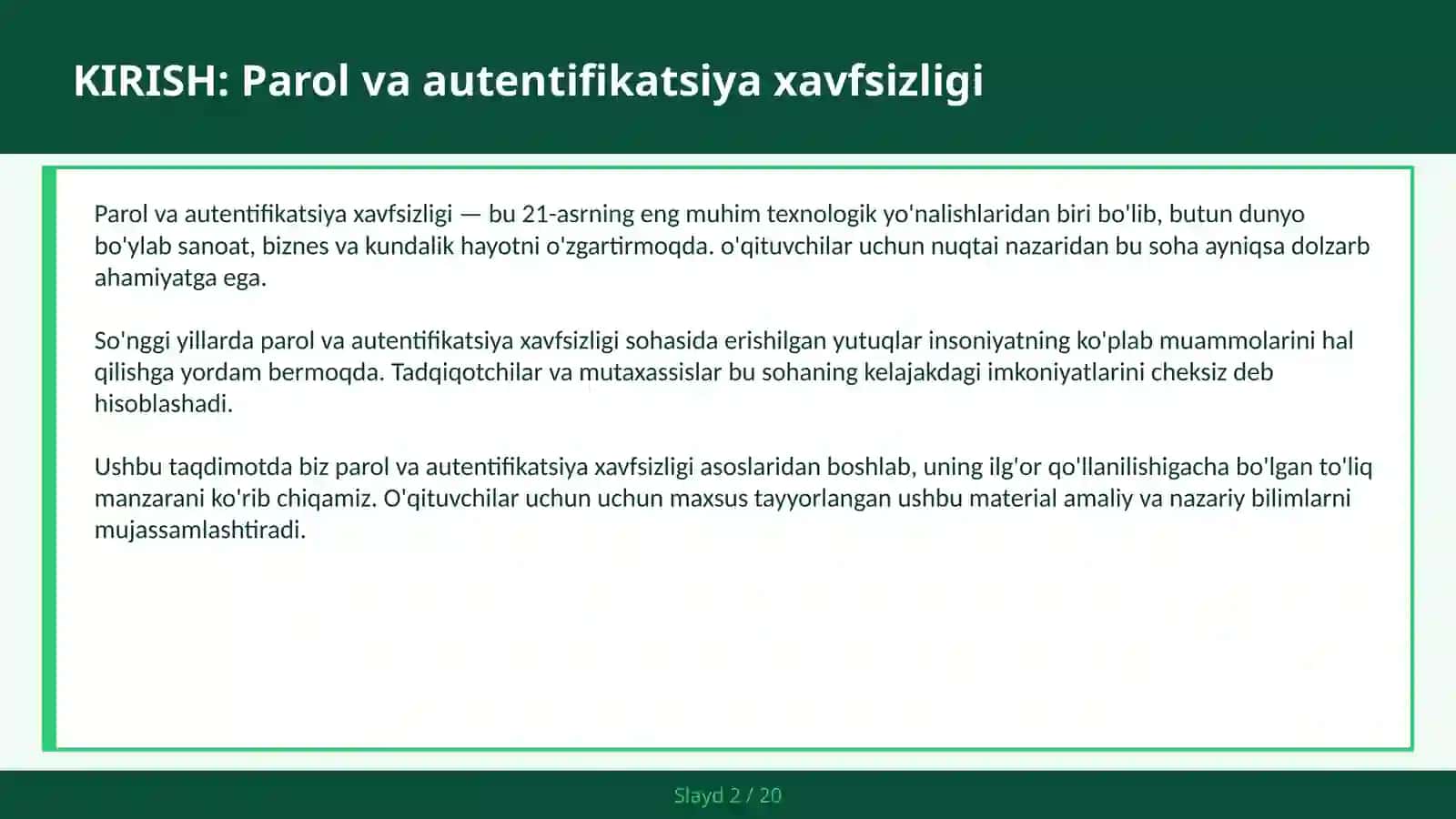PAROL VA AUTENTIFIKATSIYA XAVFSIZLIGI 2