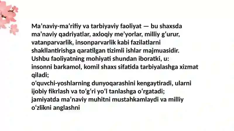 Maʼnaviy-maʼrifiy va tarbiyaviy faoliyat 2
