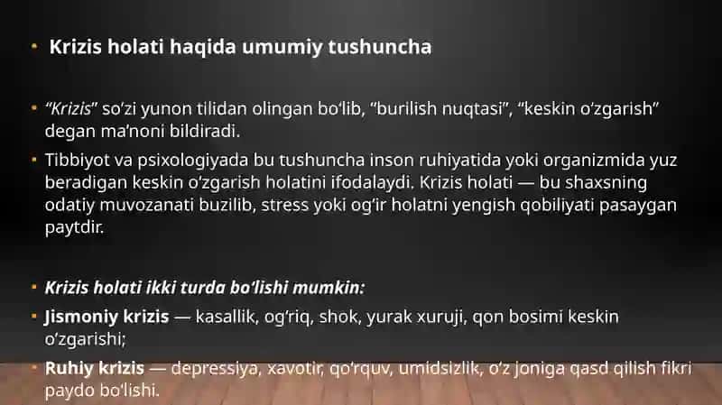 Krizis holatda bo’lgan bemorga maslahat berish 2