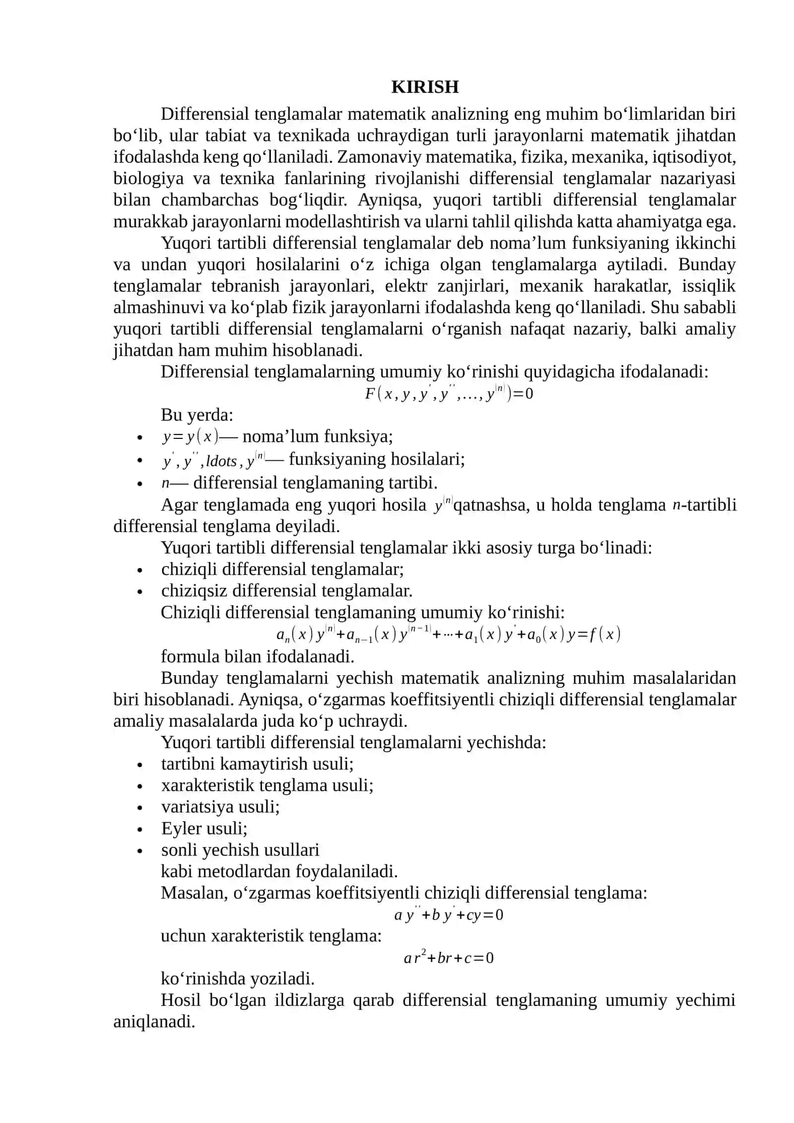 Yuqori tartibli differensial tenglamalar 2