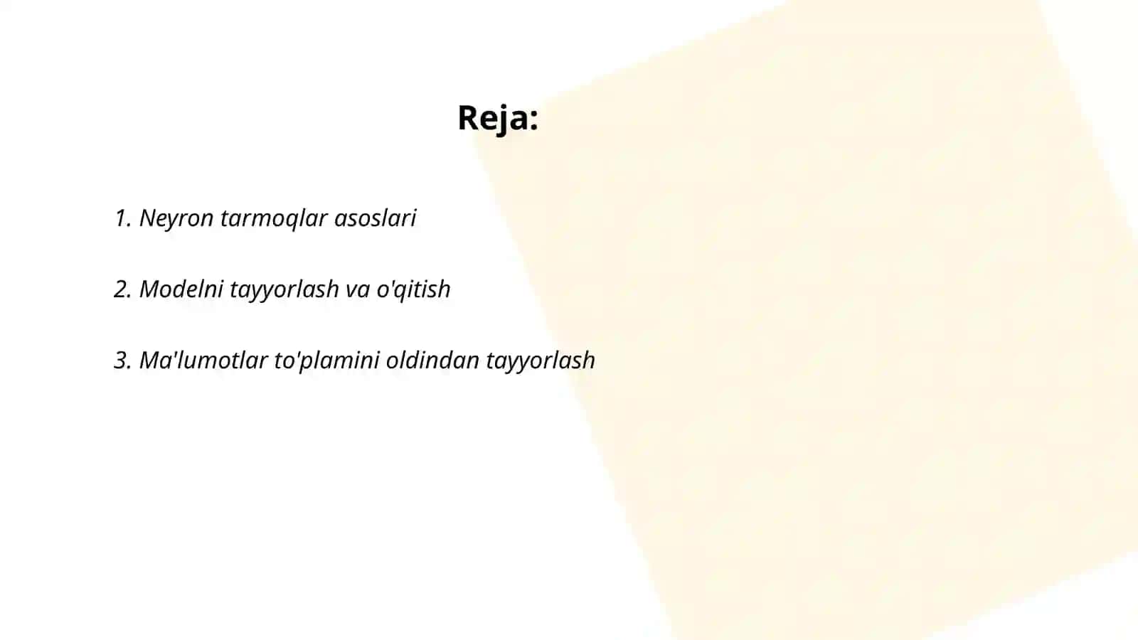 Neyron tarmoqlarni o'qitish jarayoni 2