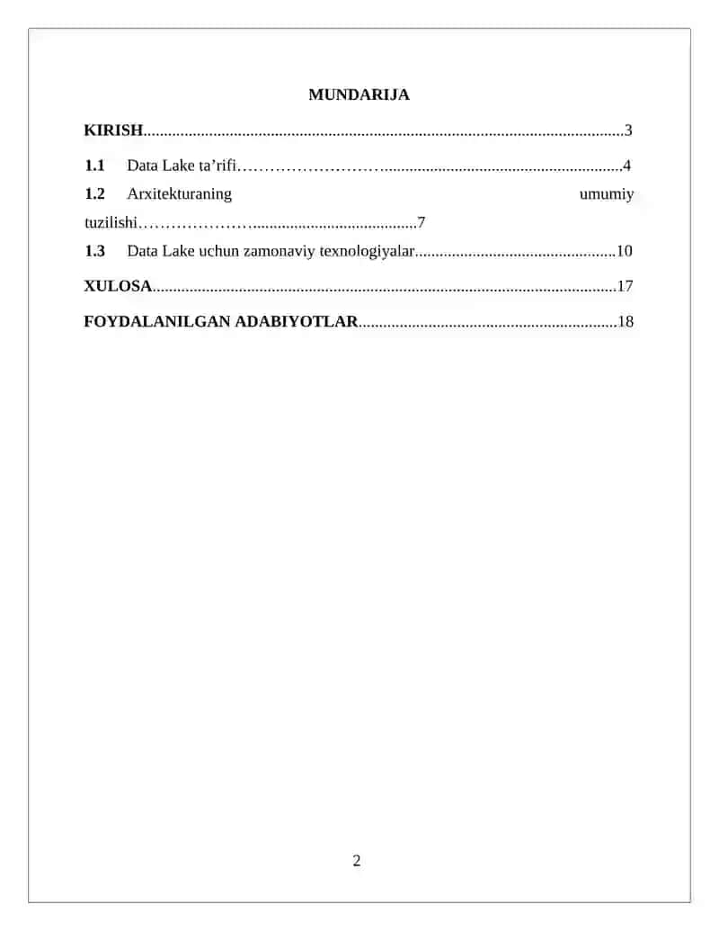 Data Lake arxitekturasini yaratish. 2