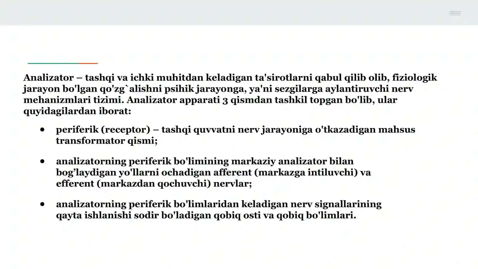 Sezgilar va uning nerv-fiziologik asoslari 2