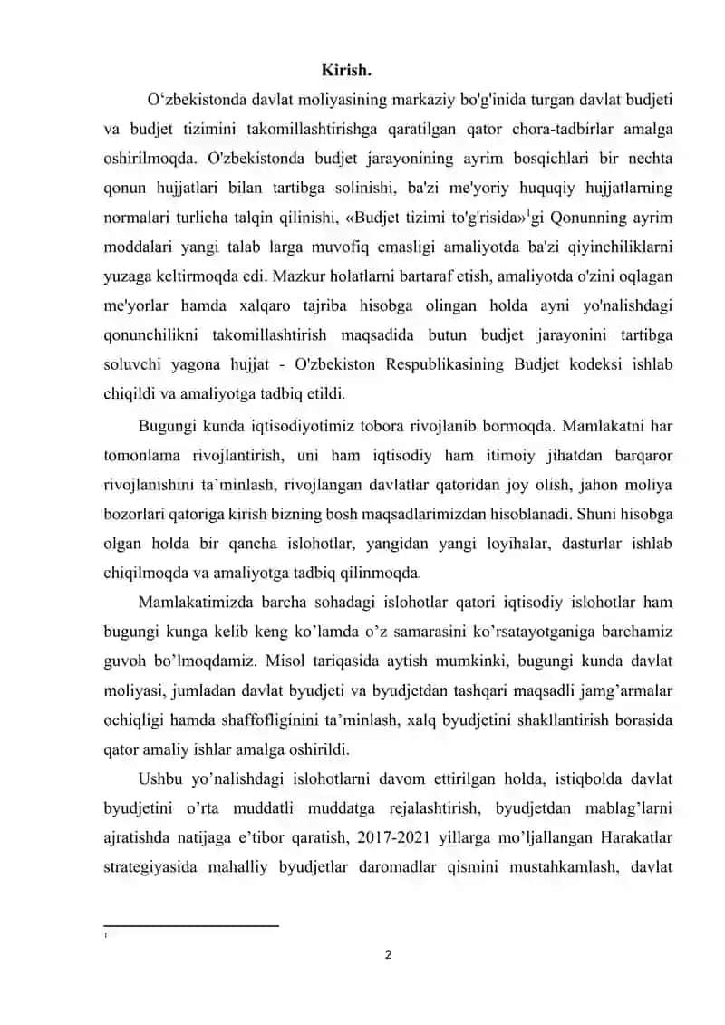 ’Budjet taqchiligi va uni moliyalashtirish manbalari 2