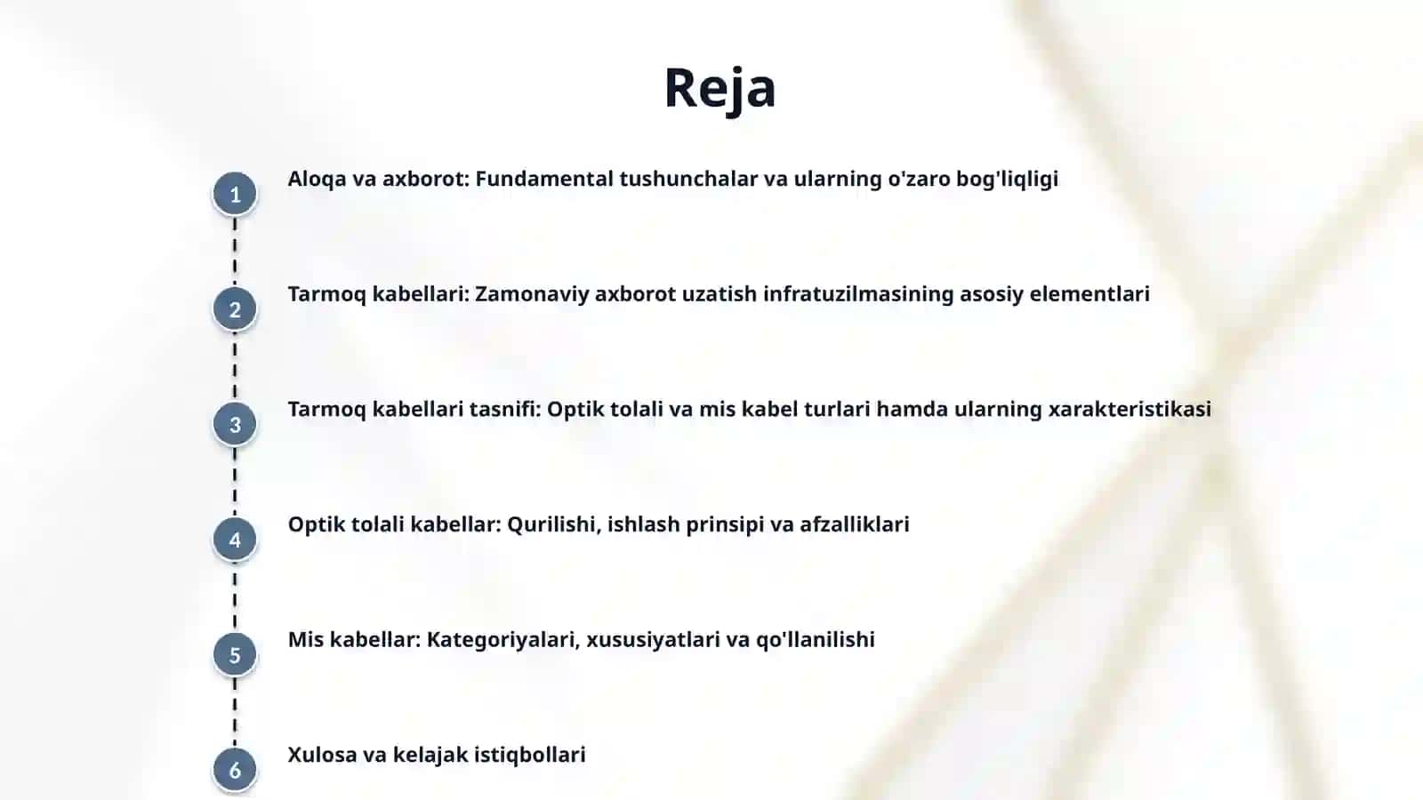Aloqa va axborot tushunchasi, tarmoq kabellari va ularning tasnifi. 2