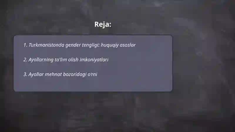 Turkmanistonda gender tengligi 2