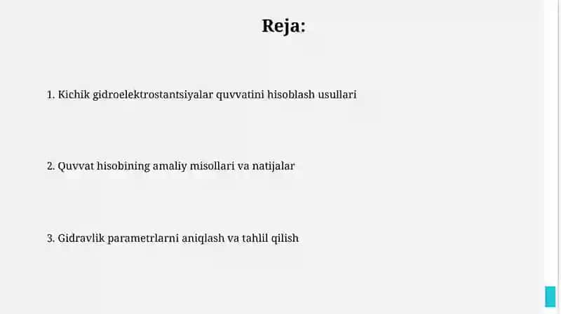 Kichik gidroelektr stansiyalarni quvvatini hisoblash 2