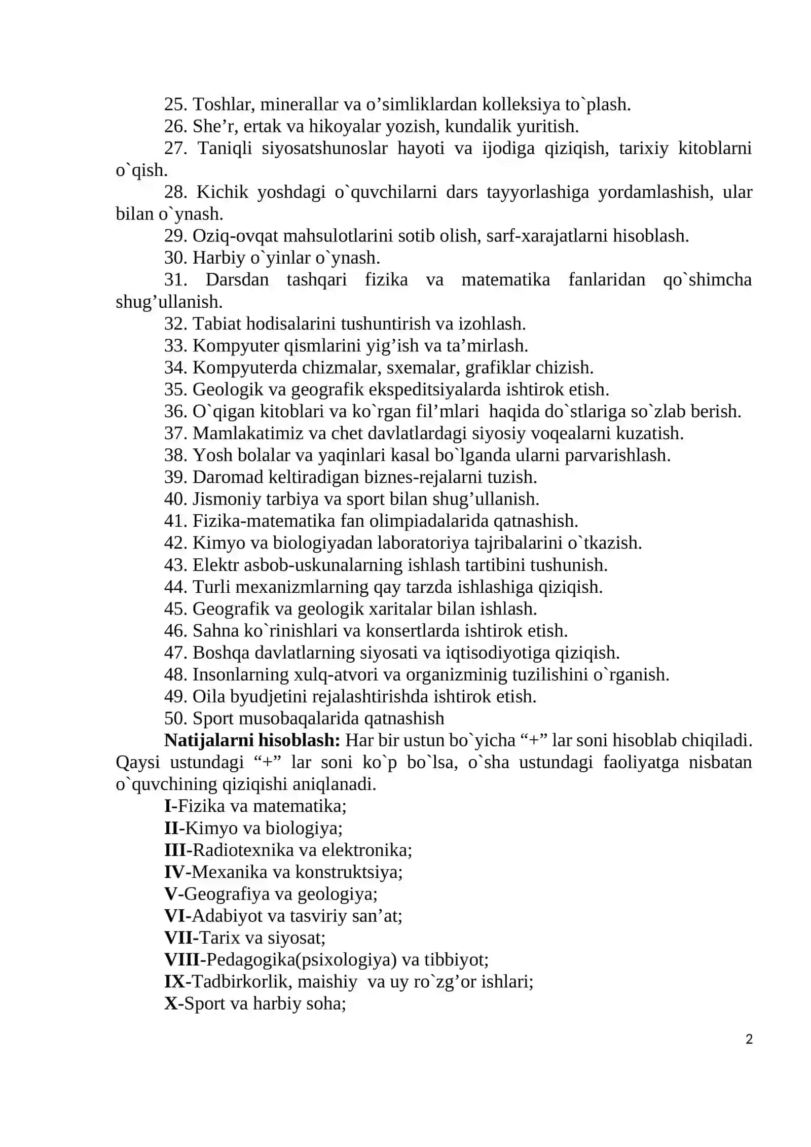 Kasbiy qiziqishlarni aniqlash metodikasi 2