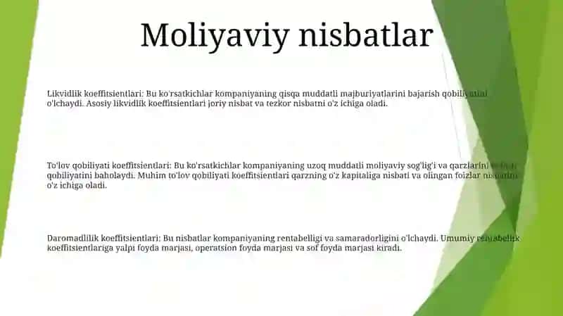 Korxonalarning Moliyaviy Ko'Rsatkichlari 2
