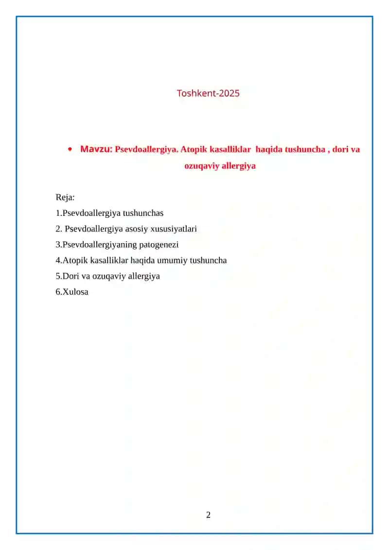 Psevdoallergiya. Atopik kasalliklar haqida tushuncha 2