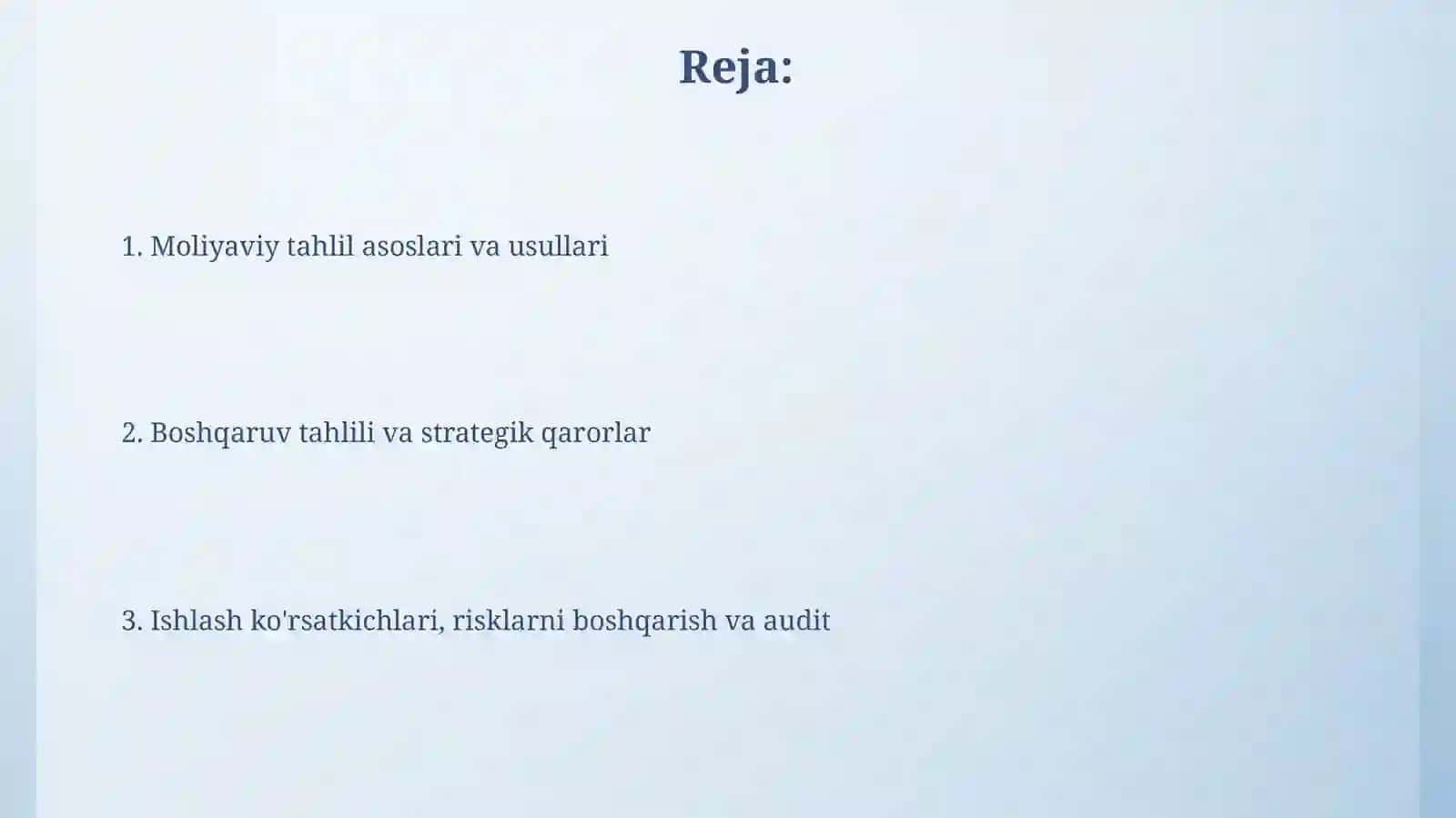 Moliyaviy va boshqaruv tahlili 2